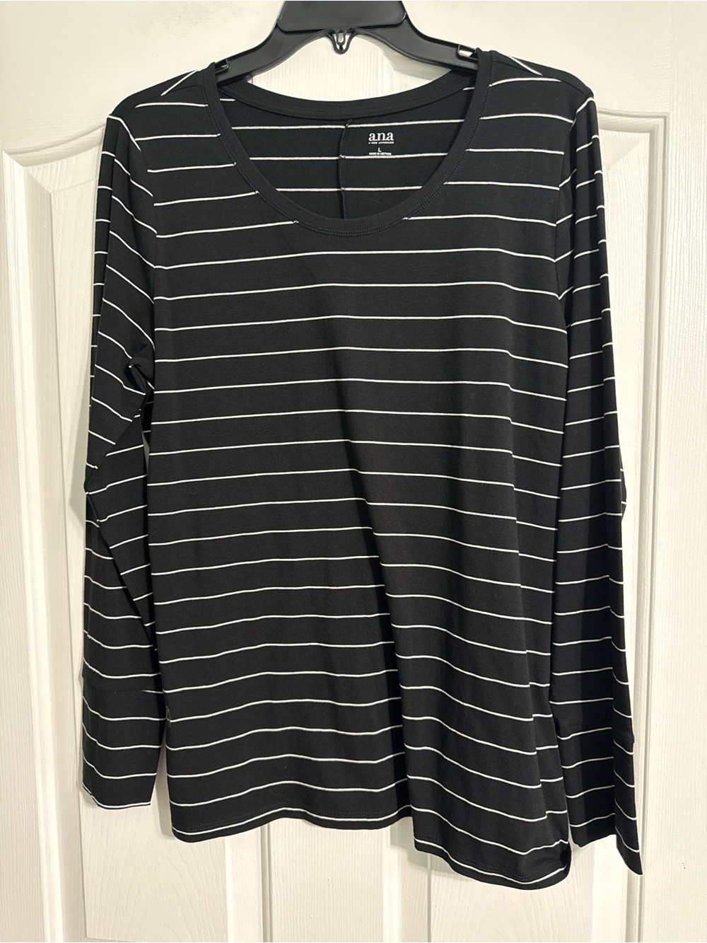 a.n.a Black and White Striped Long Sleeve Crew Neck Shirt